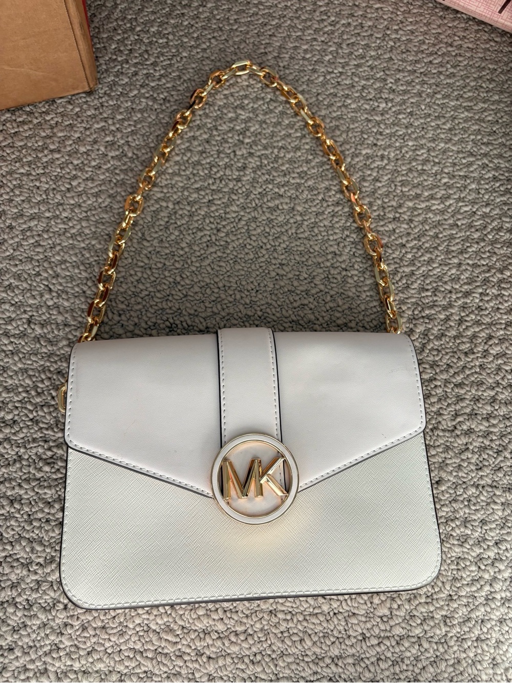 Michael Kors White Carmen Medium Shoulder Bag